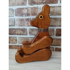 Vintage Wooden Teddy Bear Handmade Moveable Arms And Legs Solid Wood